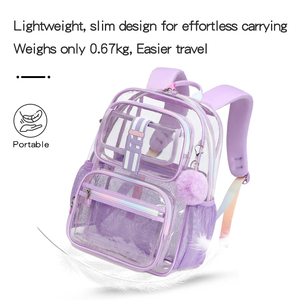 Cusangel di alta qualità TPU trasparente zaino da viaggio per ragazze zaino di grande capacità borsa da scuola trasparente per studenti viola - Product Image 5