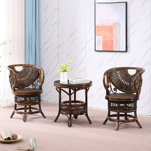 Usine directe ensemble de meubles en <span class=keywords><strong>rotin</strong></span> chaise rotative Table basse balcon extérieur osier naturel personnes âgées Relaxation Combo - Product Image 6
