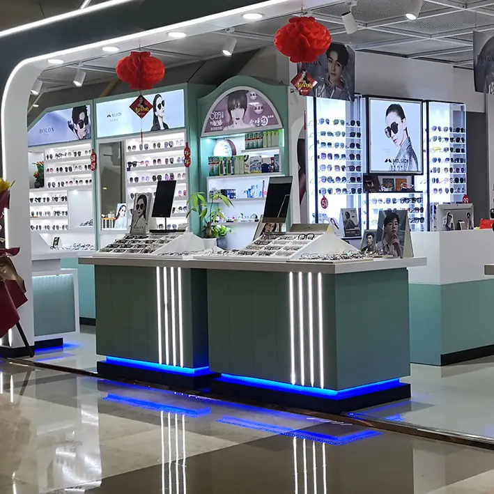 Mavi boya pişirme sayacı butik Zhongdao gözlük mağaza sağlar gözlük ekran sahne