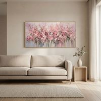 Peinture à l'huile florale rose 3D moderne 100% peinte à la main, texture épaisse, art mural abstrait sur toile pour la décoration du salon à la maison