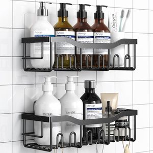 Paquete de 5 estantes de ducha de metal adhesivos, sin perforación, resistentes al óxido, estilo moderno, para colgar en la pared del baño - Product Image 1