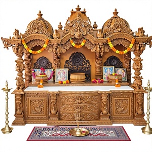 Compre un templo de madera Sagwan tallado a mano para el hogar, un gran templo de madera de teca, fabricante de templos de madera maciza tallados a mano, Pooja Ghar. - Product Image 4