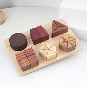 Bloques de formas de madera maciza natural, seguros para bebés, para la educación temprana Montessori, desarrollo cognitivo y geometría. - Product Image 1