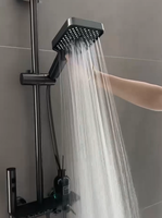 Ensemble de douche pluie gris anthracite en laiton, design touches de piano, robinets thermostatiques, mitigeur à cartouche céramique, douchette à jet doux, barre coulissante, pour usage hôtelier