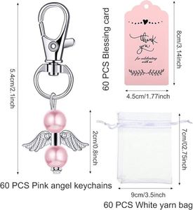 Logistics Angel Keychain Favor Sets Bulk Pearl Angel Charms Organza Bags Thank You Tags for Funeral Memorial Guest Gift - Product Image 3