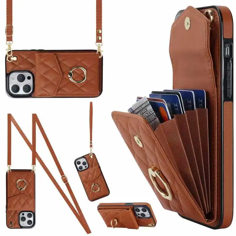 Crossbody bag Luxury Accordion card pocket PU Leather Wallet Phone Case For iPhone 15 pro max Leather case iPhone 14 Back Covers