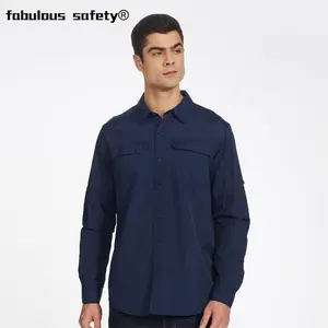 Оптовая продажа, темно-синяя безопасная Мужская Повседневная рубашка с длинным рукавом