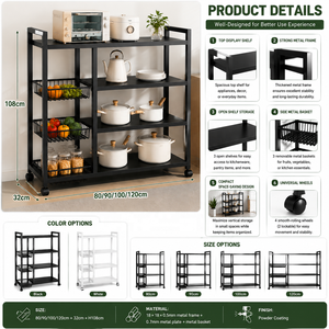 Organizador de Cocina Tipo Estante con 4 Niveles, Estante Metálico y 3 Cestas <span class=keywords><strong>para</strong></span> Uso Doméstico, Proveedor Mayorista - Product Image 3