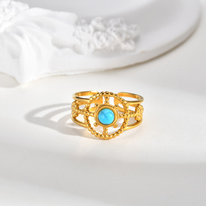 Anillo Nazar <span class=keywords><strong>de</strong></span> Acero Inoxidable 316L con Turquesa y Oro <span class=keywords><strong>de</strong></span> 18K para Mujer, Protección Ojo Turco, Ajustable, Abierto, Impermeable, Joyería Boho - Product Image 6