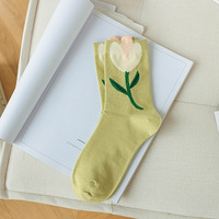 Chaussettes décontractées en coton pour femme, mi-mollet, à motif floral tridimensionnel à petits pétales, style forêt doux, passe-partout, pour l'été