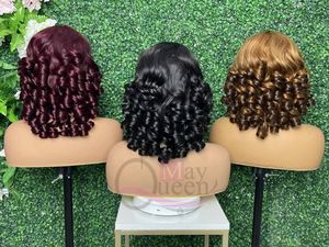 Perruques en cheveux humains ondulés et bouclés, colorées, avec fermeture en dentelle 4x4, pour femmes noires – Vente en gros - Product Image 4