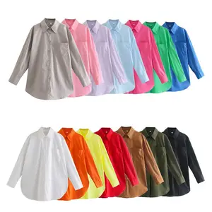 INS Style Cotton Pocket Decoration Candy Colored Streetwear Oversize Women's Polo Shirts