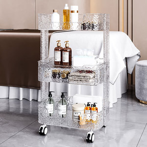 Acrylic Salon Trolley <b>Rolling</b> Storage <b>Cart</b> 3 Tier Vanity Organizer Rack for Bathroom Kitchen Living Room - Product Image 2