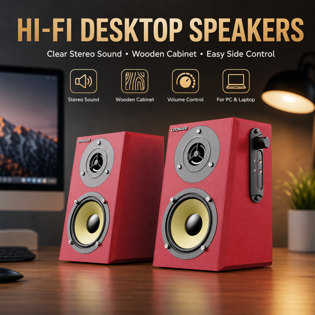 New USB Powered Red AUX 2.0 Stereo Active PC Monitor Gaming Speakers with Mic Headphone Jack