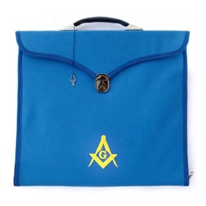 High Quality Soft Blue Leather Masonic Apron <b>Case</b> with Embroidered Beads & Magnetic <b>Sew</b>-On Badge Quality Mason Apron <b>Case</b> - Product Image 1