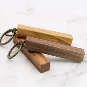 Blank Bar Shape Wood Keychain Quality Wood Gift 4 Sides Engravable Key Holder