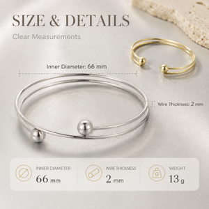 Brazalete Abierto Ajustable con Cuentas, Estilo Minimalista y Moderno, Acero Inoxidable 316L, Tono Plateado, Resistente al Deslustre, Impermeable, Apilable - Product Image 3