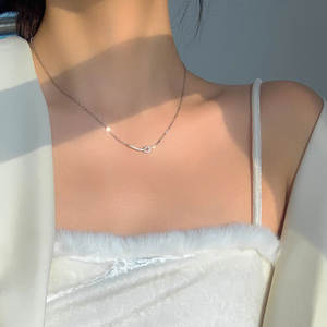 S925 Solid Silver Heart-Shaped Pendant Single Core Diamond Artificial Diamond Zircon <b>Fashion</b> <b>Choker</b> <b>Necklace</b> Collarbone Chain - Product Image 3