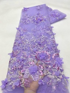 NI.AI Nuevo estilo Bordado Floral Secuencia Tela Cordón Ropa Material Tela de encaje con cuentas - Product Image 5