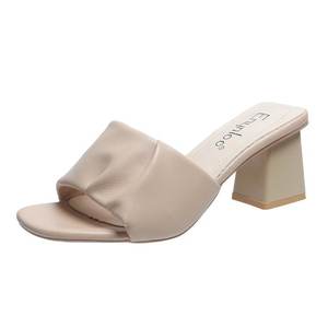 Pantofole di moda estive nuove di zecca con tacco alto e plateau <span class=keywords><strong>sandali</strong></span> Sexy in <span class=keywords><strong>raso</strong></span> scarpe da donna Beige nero di grandi dimensioni - Product Image 1