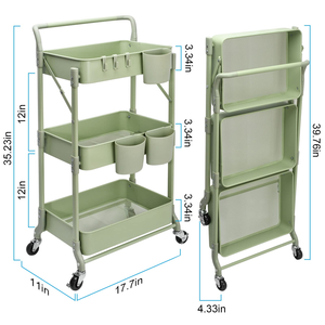 Modern Design Folding 3 Tier Storage Utility <b>Cart</b> <b>Foldable</b> Rolling Storage Rack for Kitchen Bathroom Bedroom - Product Image 4