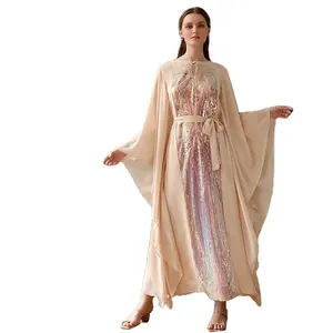 Islamic Muslim garment factory GOLD SEQUIN phoenix pattern butterfly sleeve fairy Muslim dress robe abaya