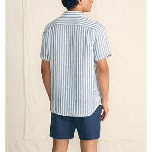 100% Linnen Gestreepte Volle Knoop Met Korte Mouwen Casual Herenshirt Zomer Mode Linnen <span class=keywords><strong>Shirts</strong></span> - Product Image 5