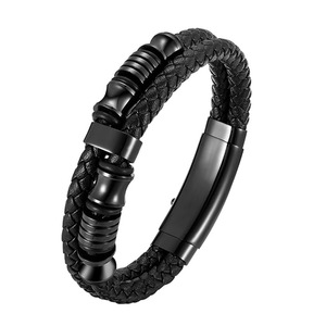 Men's Handmade Woven Leather <b>Bracelet</b> <b>Set</b> Black Braided Bangle Gift Jewelry YM-0042 - Product Image 3
