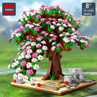 Mainan Blok Bangunan Plastik ABS Set Perakitan DIY Puzzle Pemandangan Jalanan Anak-anak Kompatibel dengan Model Pohon Sakura