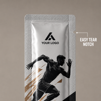 Sachet de gel énergétique imprimé sur mesure à trois soudures avec encoche de déchirement pour nutrition sportive, emballage alimentaire de qualité alimentaire avec faible MOQ