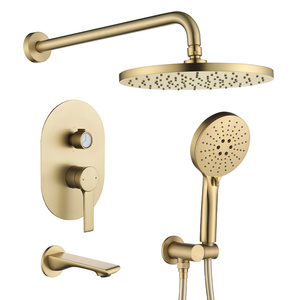 Système de Douche thermostatique à Effet de Pluie, Ensemble combiné de Douche avec mitigeur de Pluie en Or brossé, Ensemble de Robinet de Douche de Salle de Bain Mural avec Pomme de