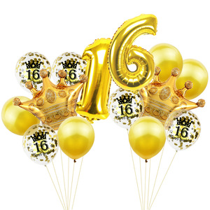 Corona per adulti palloncino di coriandoli di <span class=keywords><strong>un</strong></span> <span class=keywords><strong>anno</strong></span> set di 16 pezzi in oro forniture per decorazioni per feste di <span class=keywords><strong>compleanno</strong></span> coriandoli di paillettes - Product Image 1