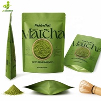 Sachet d'emballage personnalisé mat imprimé pour poudre de matcha, pochette refermable en aluminium Mylar, stand-up, pour 100g de thé vert superalimentaire