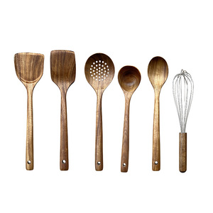 Wooden Spatula And Spoon <b>Set</b> 6 Piece Heavy Duty Kitchen Utensils With Whisk For Cooking Stirring Serving - Product Image 1