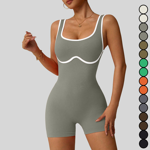Monos de Yoga Sin Costuras Al Por Mayor de Alta Gama Chaleco Deportivo Elástico para Mujer <span class=keywords><strong>Ropa</strong></span> Mallas de Contraste Catsuit Monos con Espalda Bonita - Product Image 2