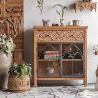 Buffets d'armoires en bois de ferme avec portes en miroir Armoires de rangement pour console Armoires de buffet