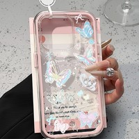 Coque de téléphone 3-en-1 papillon coloré pour iPhone 17 Air 16 13 11 15 14 12 11 Pro Max, en TPU souple et acrylique transparent