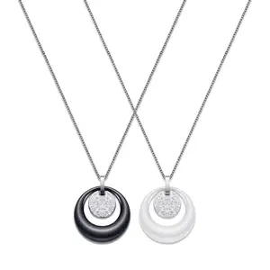 Fashion Hollow Circle Crystal Moon Design Circle Round Pendant Necklace For Couples Valentines Gift Ceramic Necklaces