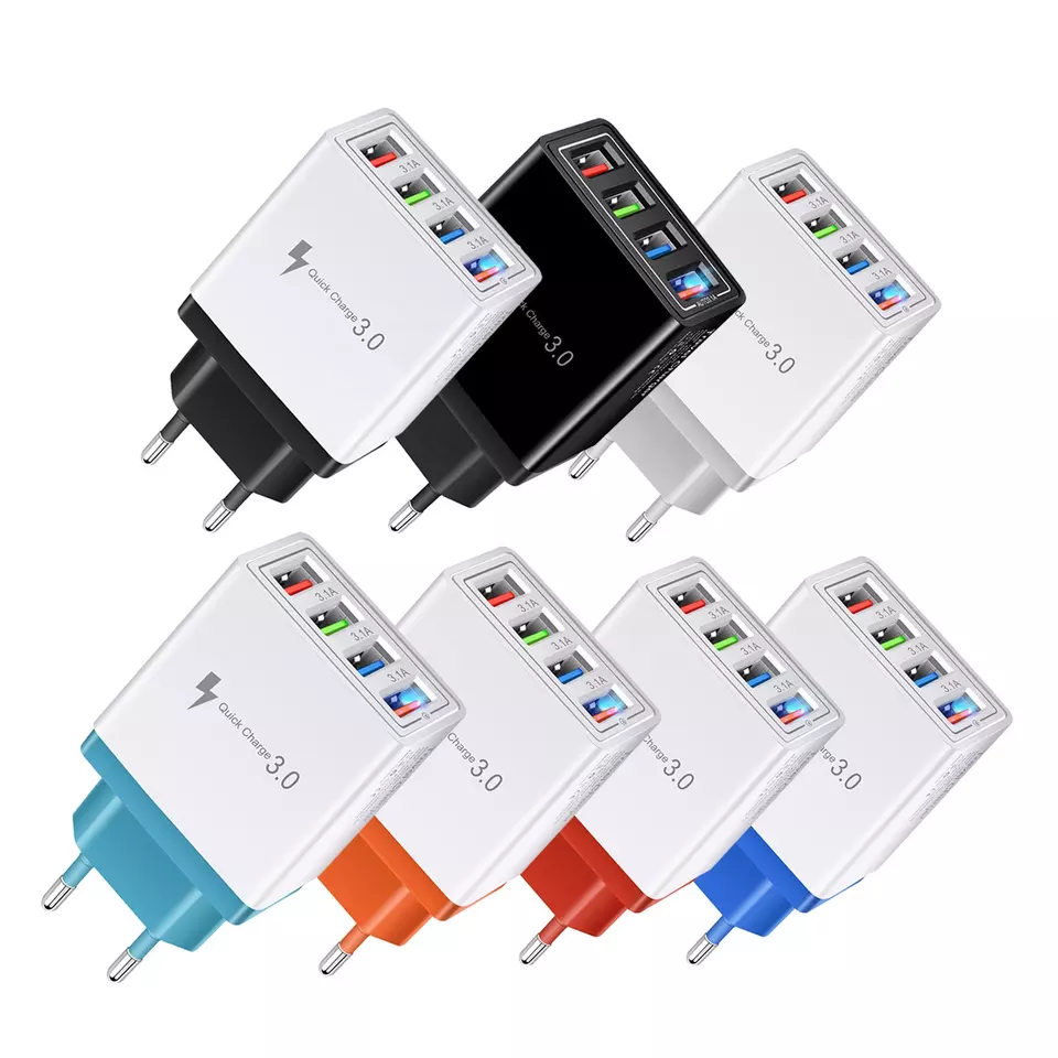 Carregador de celular multiportas usb 4usb, carregador de telefone móvel europeu e americano, parede, carregadores rápidos para viagem, tomada eua, ue, reino unido