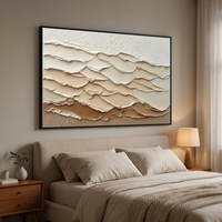 Peinture à l'huile abstraite de luxe Wabi Sabi, peinte à la main sur toile, motif vague beige et marron, impasto épais, encadrée