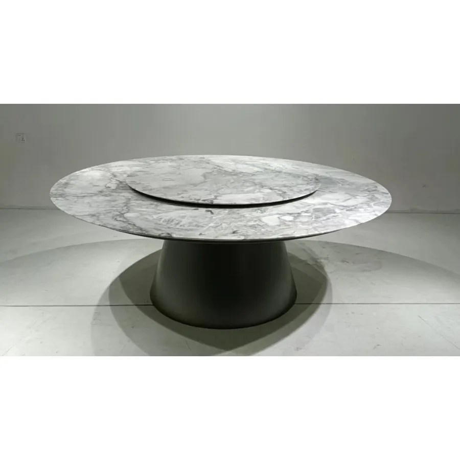 Hersteller kunden spezifische natürliche Quarz stein marmor arbeits platte Möbel runder Marmor automatisch drehbarer Esstisch