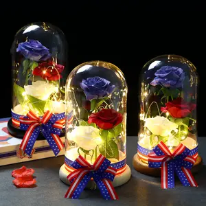 Independence Day LED Shining Lights Rose Eternal Flower For July 4th Gift Christmas Home Decoration