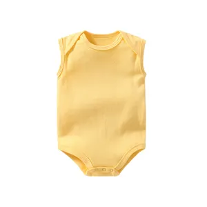 Body sans manches pour nouveau-né, body pour bébé, couleur unie, vente en gros, 100% coton