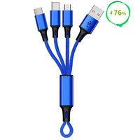 Câble de chargement USB court 3 en 1, pour porte-clé, Micro-USB et type c, 8 broches