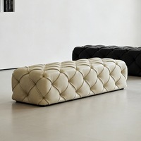 Pouf carré en cuir véritable de style américain, luxe léger, rembourrage en éponge haute densité, pour salon et chambre à coucher