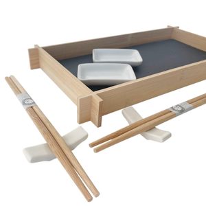 Ensemble de sushi pour 2 personnes avec plateau en ardoise et bambou 35x20 cm, service oriental 7 pièces - Product Image 5
