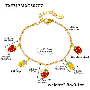 Juego de Joyería de Fresa y Piña para Dropshipping en Shopify, Collar, Pulsera, Tobillera y Aretes de Acero Inoxidable, Regalo para Niñas - Product Image 3