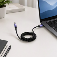 Cable de Carga Rápida Tipo-C a Tipo-C de 65W, Trenzado de Nailon, En Espiral, para Computadora, Teléfono, Tableta, Automóvil y Cámara