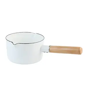 优质碳钢牛奶锅白色搪瓷炊具15厘米迷你平底锅