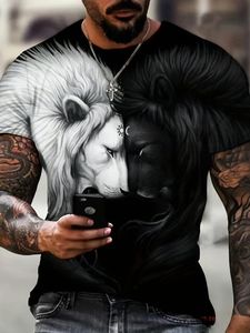 T-shirt pour homme en maille <span class=keywords><strong>d</strong></span>écontractée, imprimé 3D motif lion, col rond, manches courtes, tenue <span class=keywords><strong>d</strong></span>'été, livraison gratuite - Product Image 2